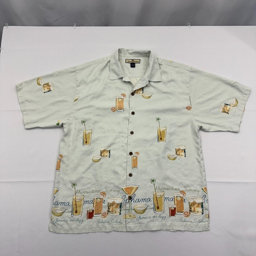 Tommy Bahama Silk Cocktails Hula Girl Men Large Short Sleeve Hawaiian Button Up